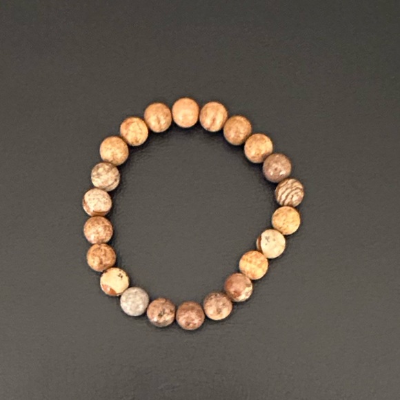 Natural Crystal Picture Jasper 8mm Gemstone Stretch Bracelet 7” - Picture 3 of 4